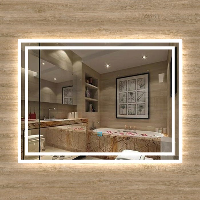 AICA Sanitaire Miroir rectangulaire avec éclairage intégré, Miroir salle de bain double bandeaux LED, Miroir avec interrupteur tactile ,70 x 50 cm 3