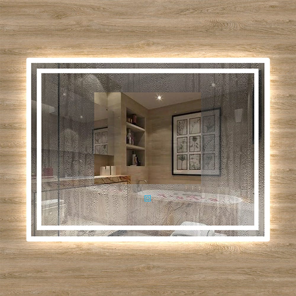 AICA Sanitaire Miroir rectangulaire avec éclairage intégré, Miroir salle de bain double bandeaux LED, Miroir avec interrupteur tactile ,70 x 50 cm 1