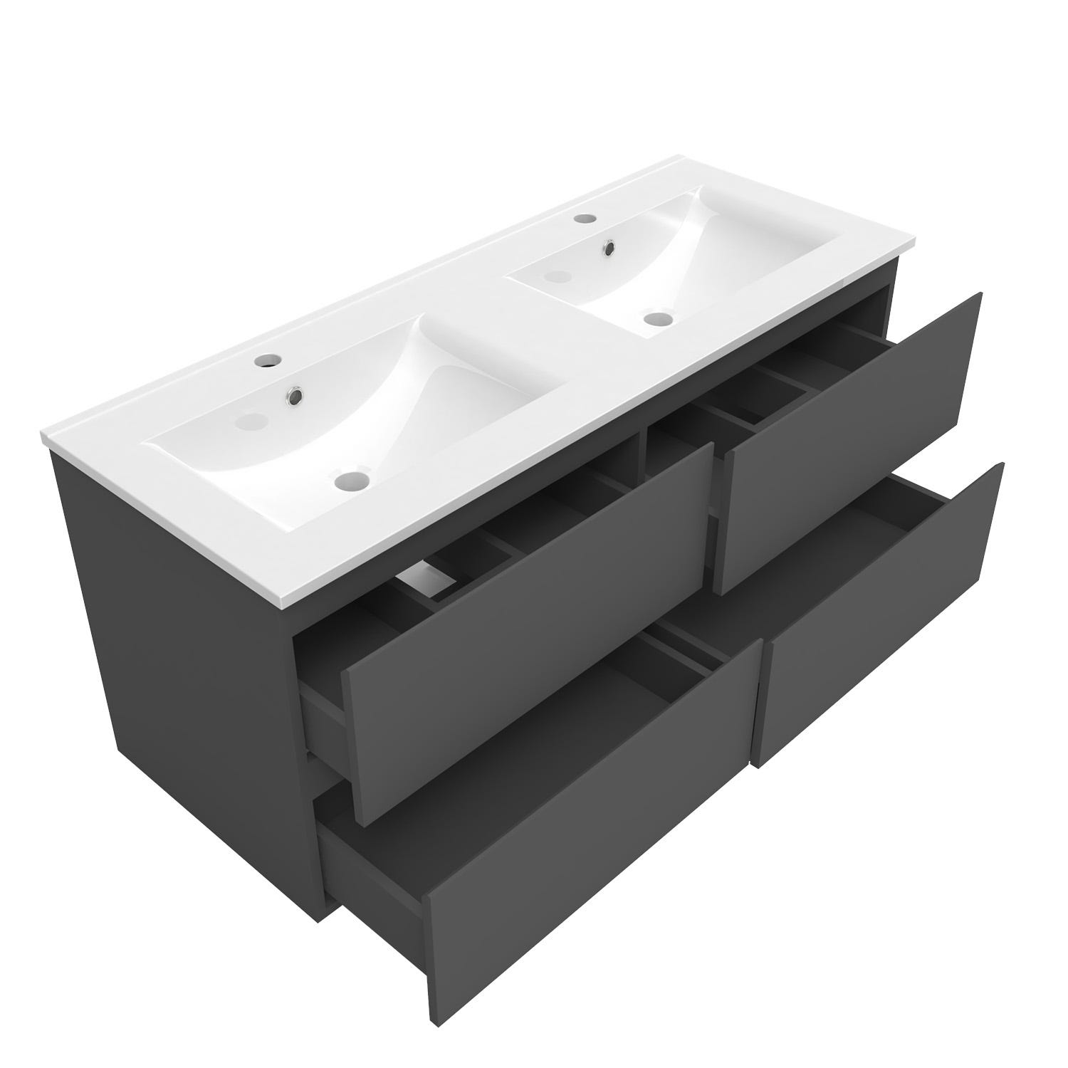 Meuble de salle de bain avec 2 vasques en céramique + 4 tiroirs, couleur anthracite, L x W x H: 120 x 46 x 52 (cm) 1