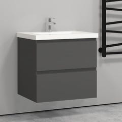 Meuble de salle de bain suspendu, Meuble 2 tiroirs, Vasque en céramique , couleur anthracite, L x W x H: 60 x 38,5 x 52 (cm) 0