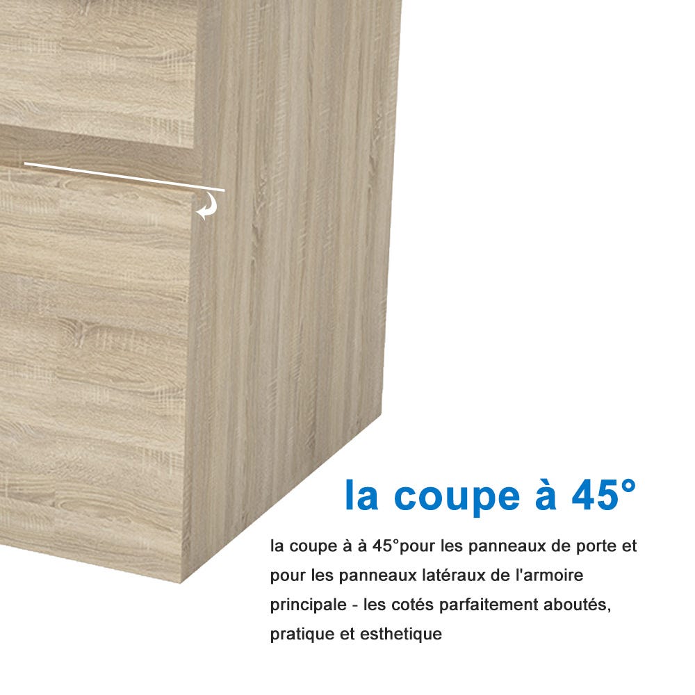 Meuble vasque suspendu avec deux portes, vasque en céramique , couleur chêne, L x W x H: 79,5 x 45 x 40 (cm) 3