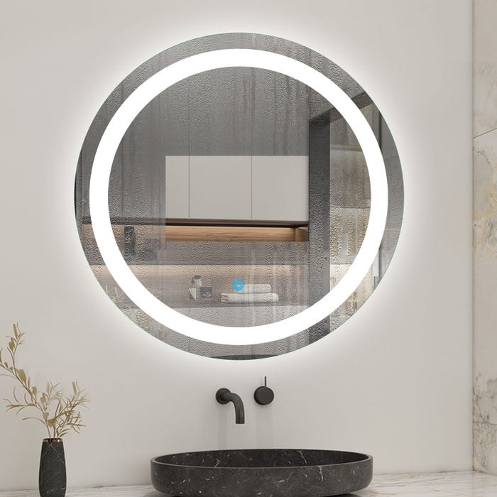 Miroir modern chic, Miroir arrondi avec éclairage salle de bain, Miroir rond anti-buée, Miroir étanche, Diamèter Φ: 60 cm 1