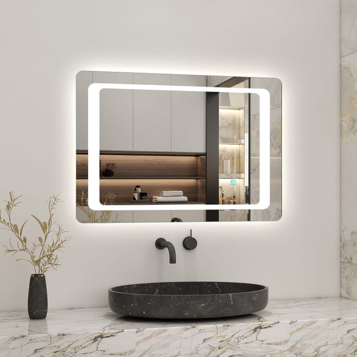 Miroir de salle de bain réversible avec éclairage LED intégré et anti-buée 90cm(L)x65cm(H) 2