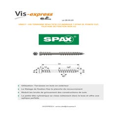 Vis terrasse - SPAX - Autoperceuse - Spécial caillebotis - Tête cylindrique - Inox A2 - 5 x 40/22,50 mm - Boîte de 200 3