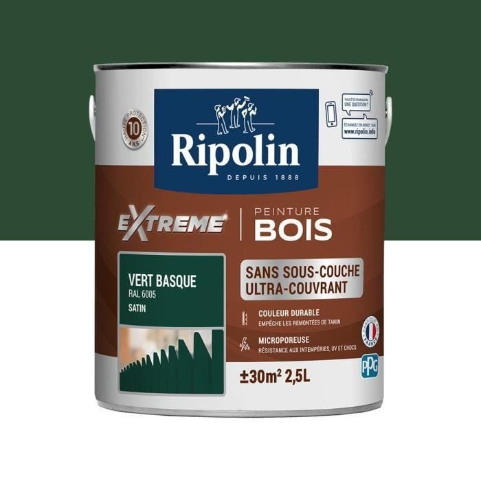 Ripolin Peinture Pour Pour Bois Interieur + Exterieur - Vert Basque Ral 6005 Satin, 2,5l 0