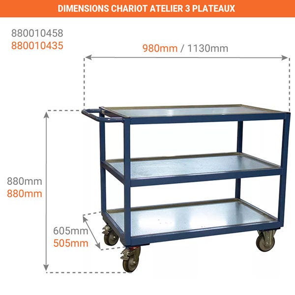 Servante d'atelier 250kg - 3 plateaux en tôle 1000x600mm - 880010458 1