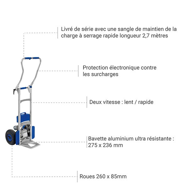 Diable électrique monte escaliers - Charge max 170kg - Pelle 400x240mm -  DMEG170 ❘ Bricoman