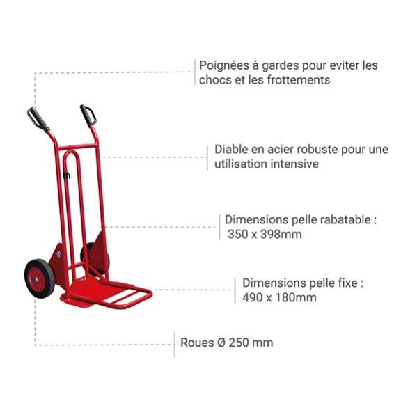 Diable bavette pliante et fixe 250kg - Roues increvables - 810202022 2