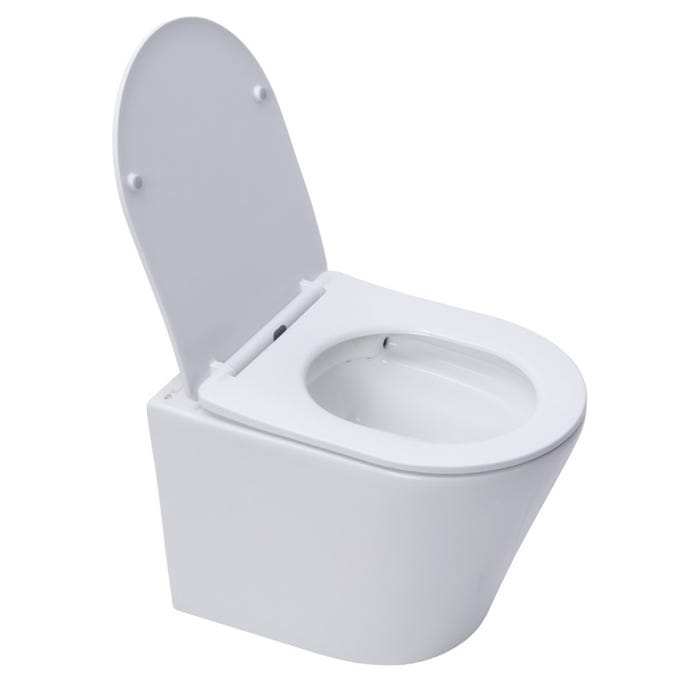 Pack WC Bati-support Geberit UP720 extra-plat + WC SAT Infinitio sans bride fixations invisibles + Plaque blanche (SLIM-Infiniti 1