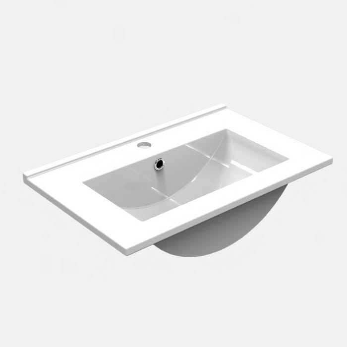 Meuble sous vasque couleur blanc avec deux tiroirs 58 x 38 x 82,4 cm, lavabo leger en céramique 4