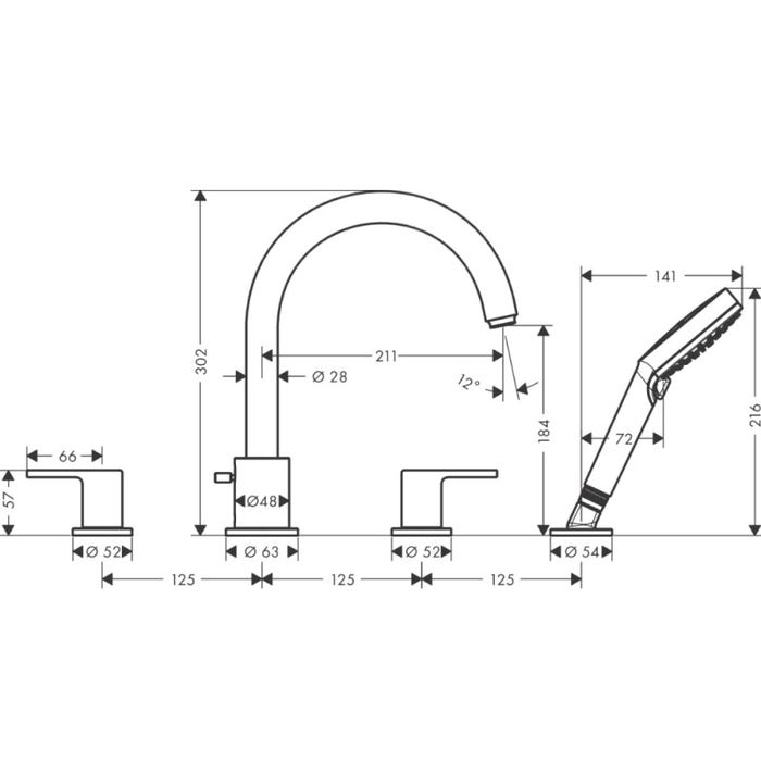 Hansgrohe Vernis Shape - Mitigeur bord de baignoire, installation 4 trous, Chrome (71459000) 1