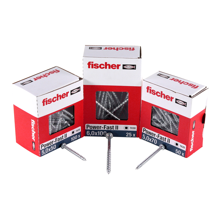 Fischer Vis pour panneaux de particules Power-Fast II FPF II 5.0x90 mm - 200 pièces (670385) tête fraisée + Filetage partiel Torx, galvanisée, 0