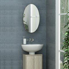 Armoire murale de salle de bain ovale avec miroir - Couleur chêne - RURI 0
