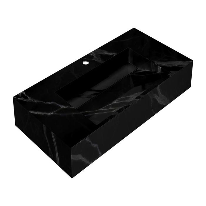 Vasque suspendue en solid surface effet marbre noir - TAKOTNA - L90.2 x l45.2 x H8 cm 2