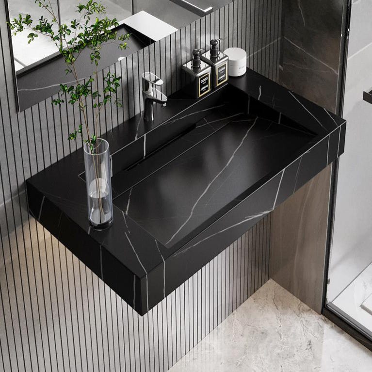 Vasque suspendue en solid surface effet marbre noir - TAKOTNA - L90.2 x l45.2 x H8 cm 0