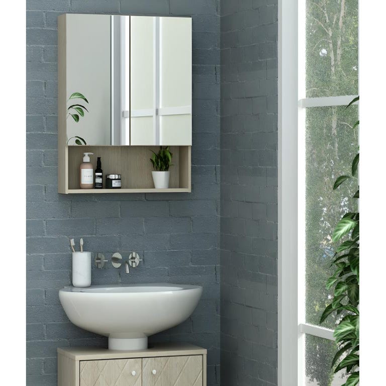 Armoire murale de salle de bain avec miroir et niche - Couleur chêne - ZUMPA 0