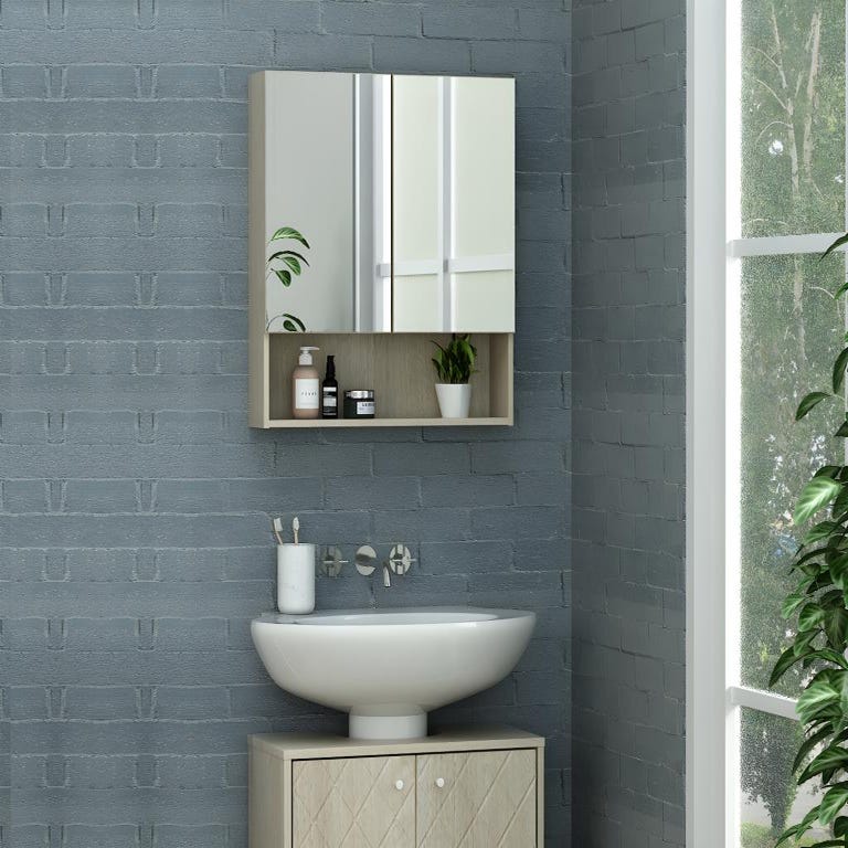 Armoire murale de salle de bain avec miroir et niche - Couleur chêne - ZUMPA 5