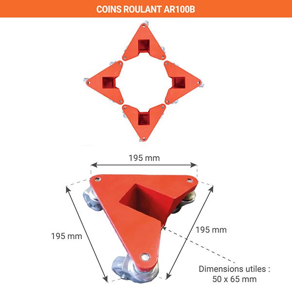 Coins roulants x4 - Cap. 400kg / Longueur: 305mm Largeur 165mm - AR100A 2