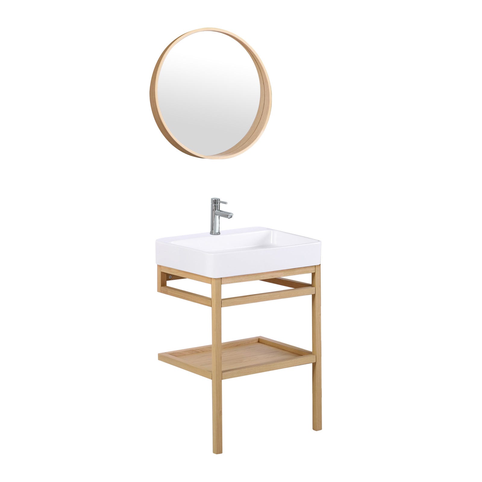 Meuble de salle de bain 60 cm HOPP avec miroir rond et vasque carrée ANDY 1