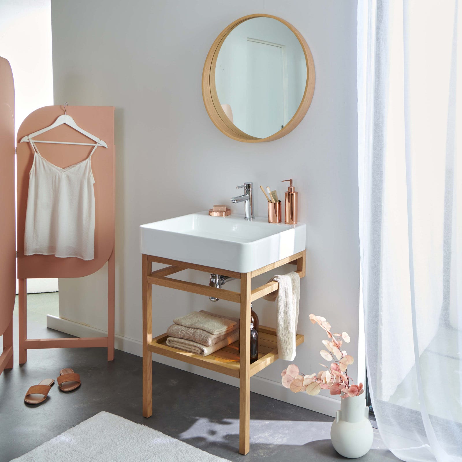 Meuble de salle de bain 60 cm HOPP avec miroir rond et vasque carrée ANDY 2