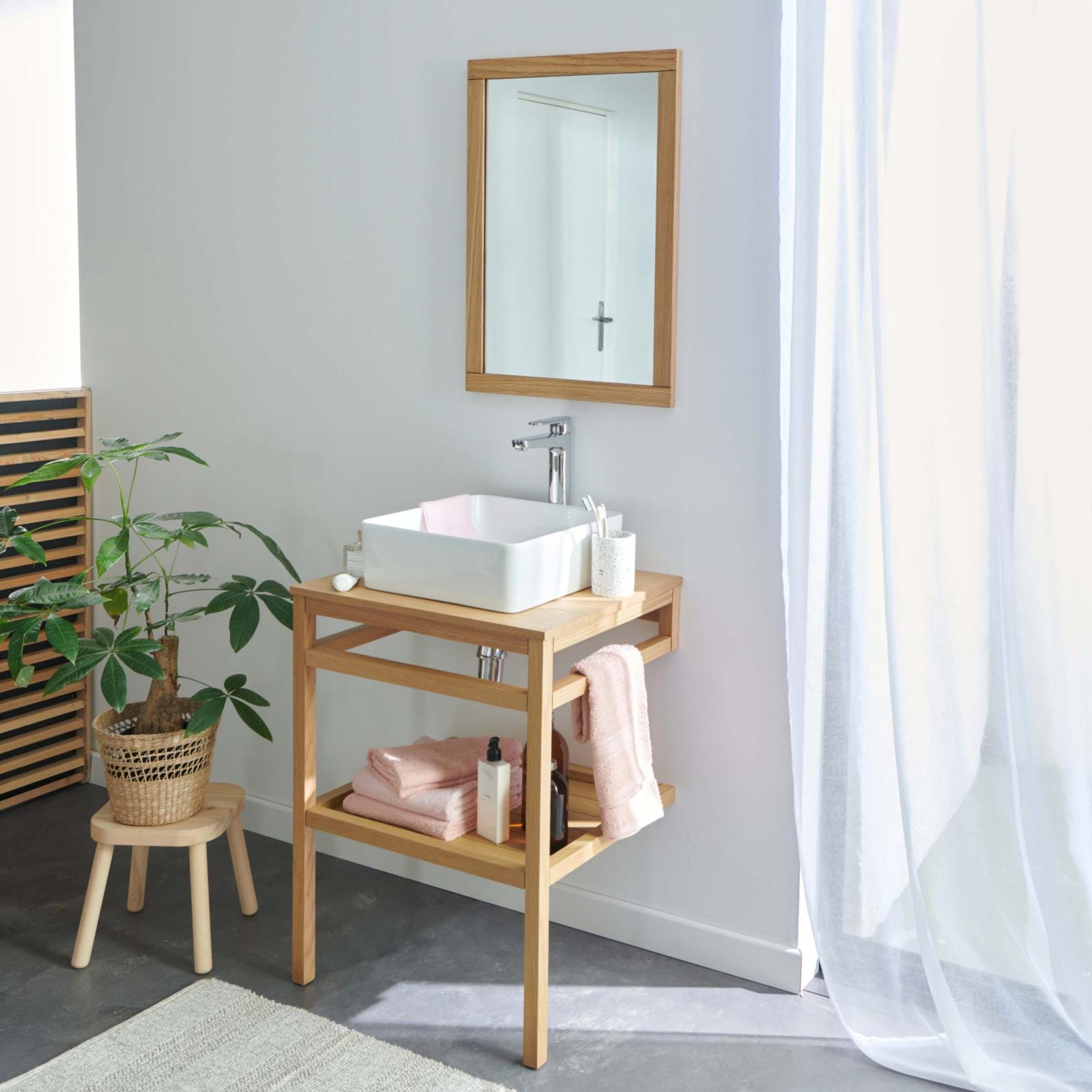 Meuble de salle de bain 60 cm HOPP avec miroir et vasque carrée 2