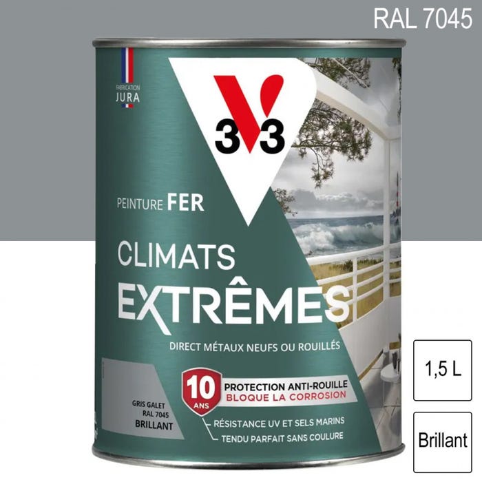 Peinture fer Climats Extrêmes RAL 7045 Gris galet brillant 1,5L V33 0