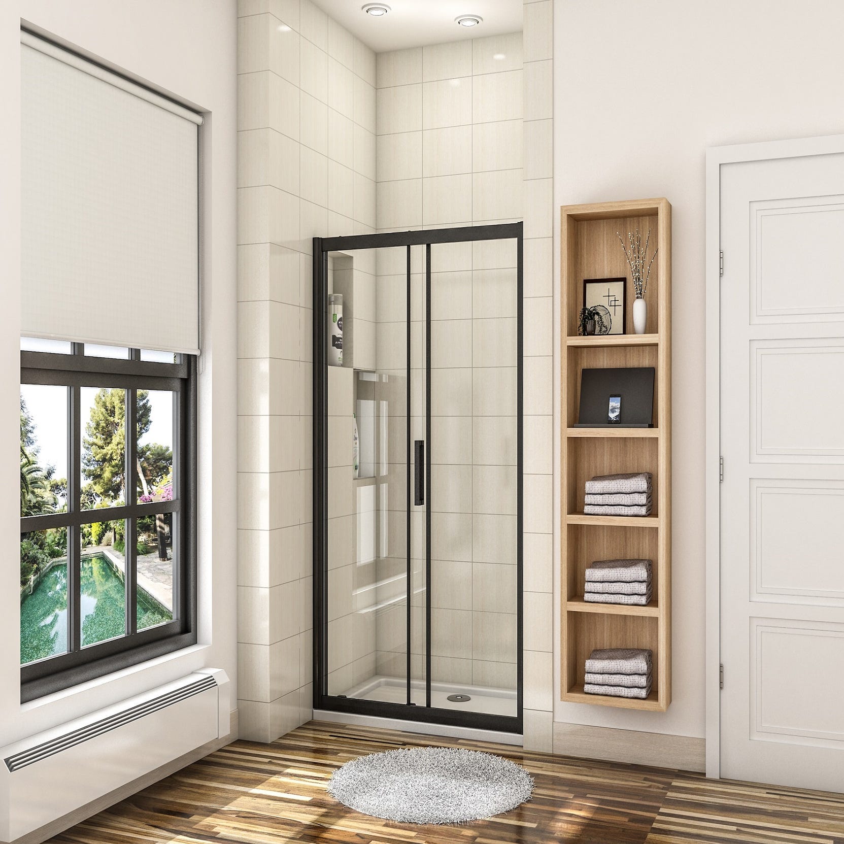 Porte de douche coulissante 120cm en verre anticalcaire porte de douche Noir mat avec l'amortisseur Hauteur 195cm 1