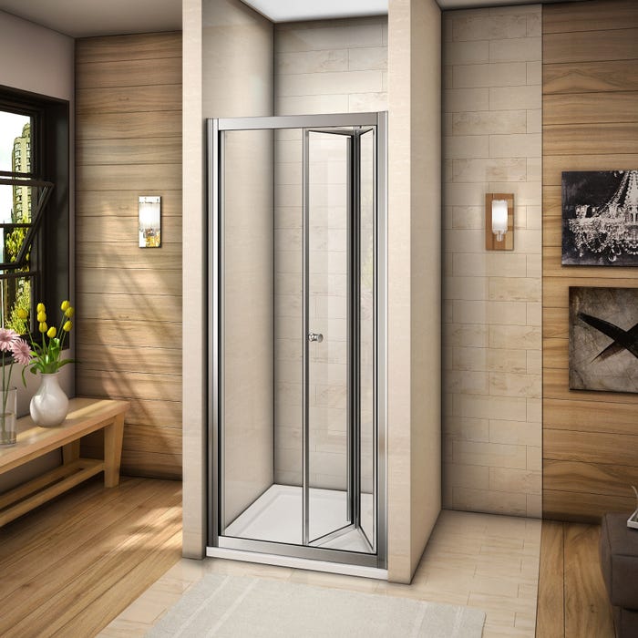 Porte de douche 90x185cm en verre trempé porte de douche pliante vers l'intérieur installation en niche 1