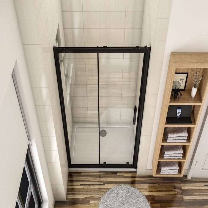 Porte de douche coulissante 110cm en verre anticalcaire porte de douche Noir mat avec l'amortisseur Hauteur 195cm 2