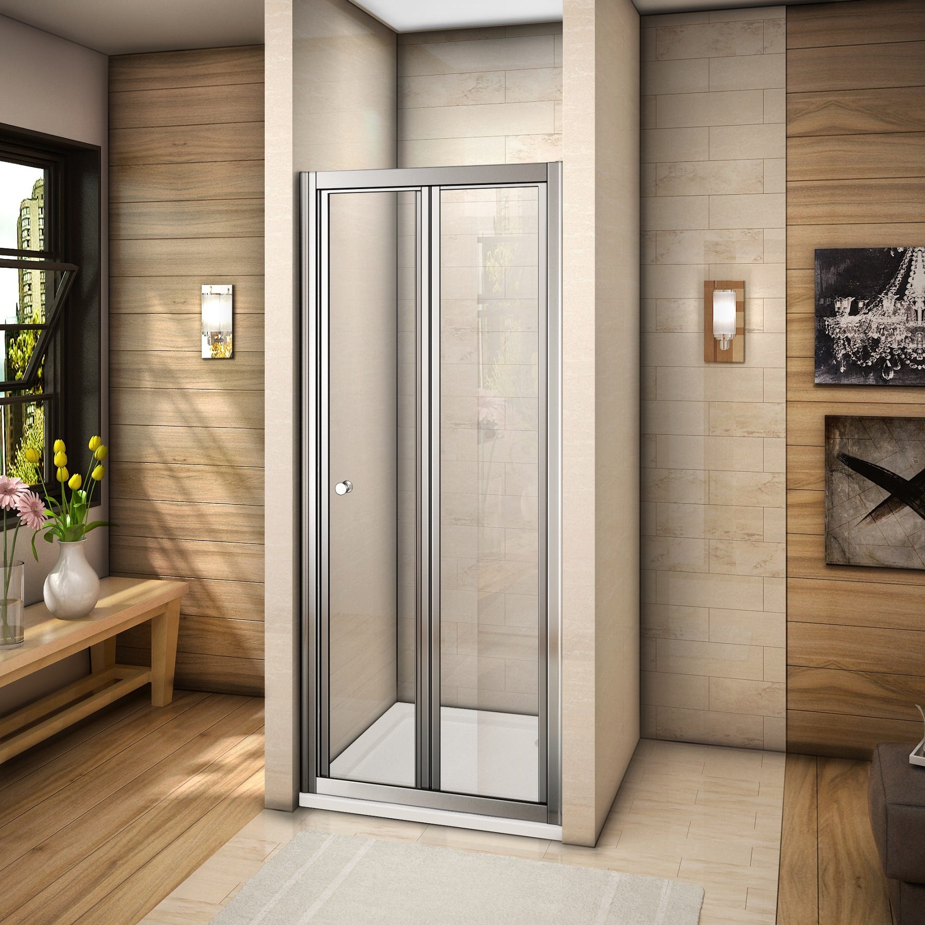 Porte de douche 100x185cm en verre trempé porte de douche pliante vers l'intérieur installation en niche 0