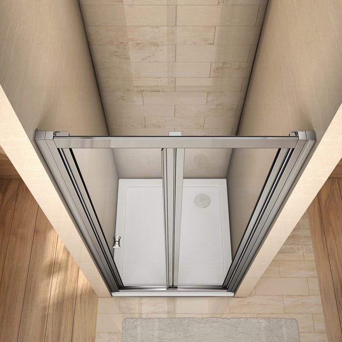Porte de douche 100x185cm en verre trempé porte de douche pliante vers l'intérieur installation en niche 2