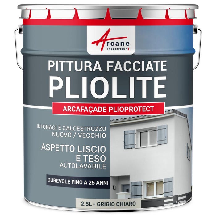 Peinture Façade Solvantée Pliolite - ARCAFACADE PLIOPROTECT - 2.5 L (+ ou - 20 m² en 1 couche) - Blanc Gris - RAL 9002 - ARCANE INDUSTRIES 1