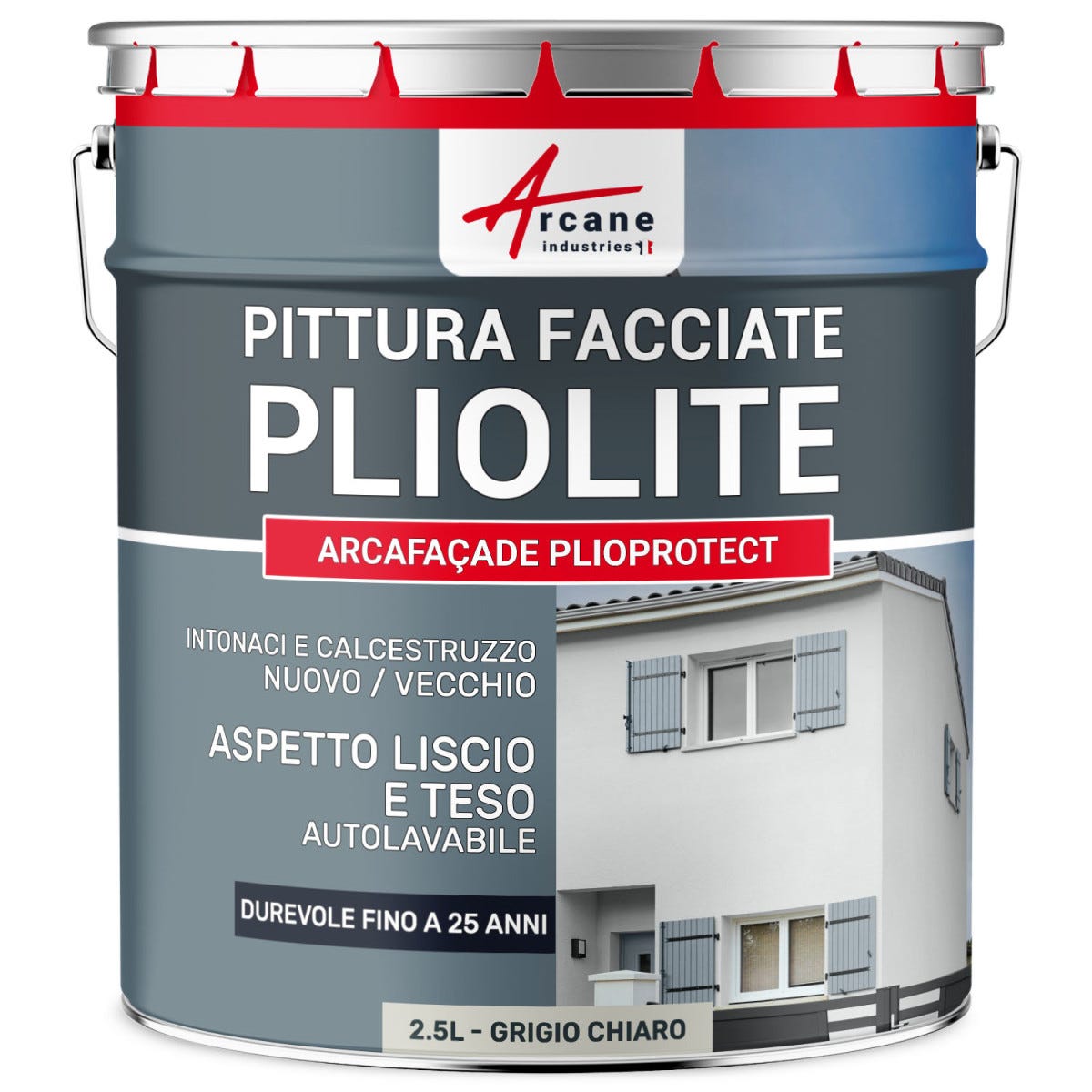 Peinture Façade Solvantée Pliolite - ARCAFACADE PLIOPROTECT - 2.5 L (+ ou - 20 m² en 1 couche) - Blanc Gris - RAL 9002 - ARCANE INDUSTRIES 8