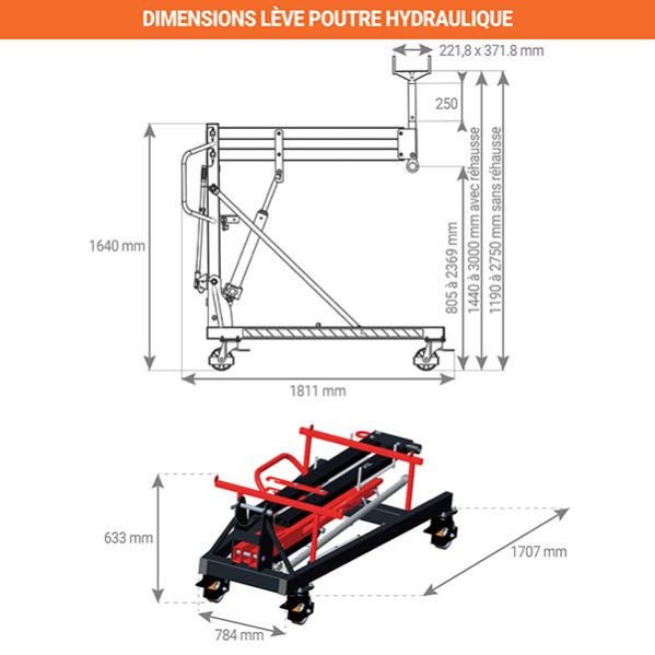 Lève poutre hydraulique - Charge maximum 600kg - Élévation 1190 à 3000mm - 300871 1