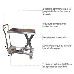 Table élévatrice inox 304L - Levée max 755 mm - Charge max 100kg - MH-V10 2