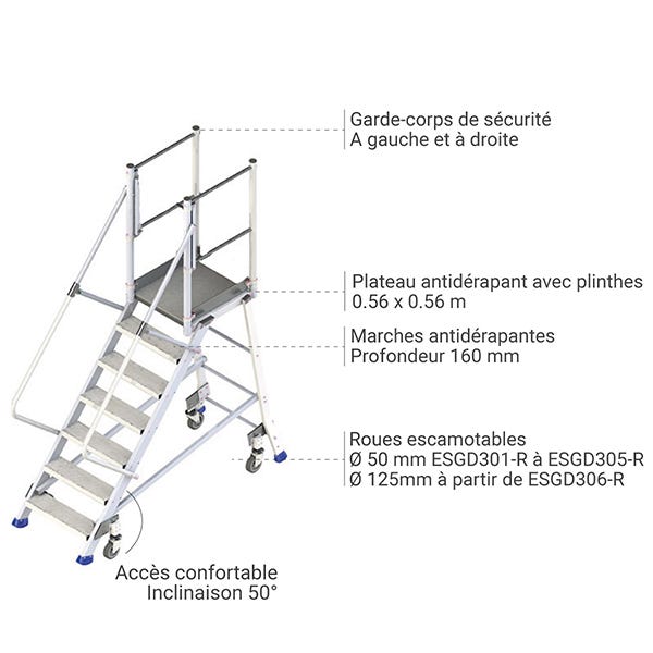 Plateforme 2 marches - Hauteur max. de travail 2.40m - ESGD302-R 3