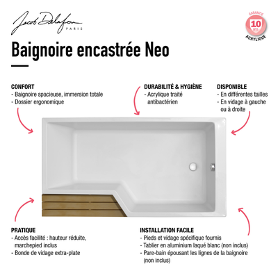 JACOB DELAFON - Marchepied bain-douche Néo 160 Blanc réf E6D00100