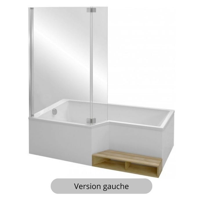 Pack baignoire bain douche 160 x 90 JACOB DELAFON Neo version gauche + tablier + pare bain chromé 2