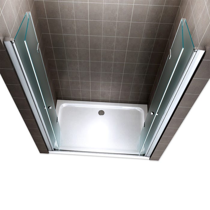 EMMY Porte de douche pliante pivotante H 185 cm largeur réglable 68 à 72 cm verre opaque 2