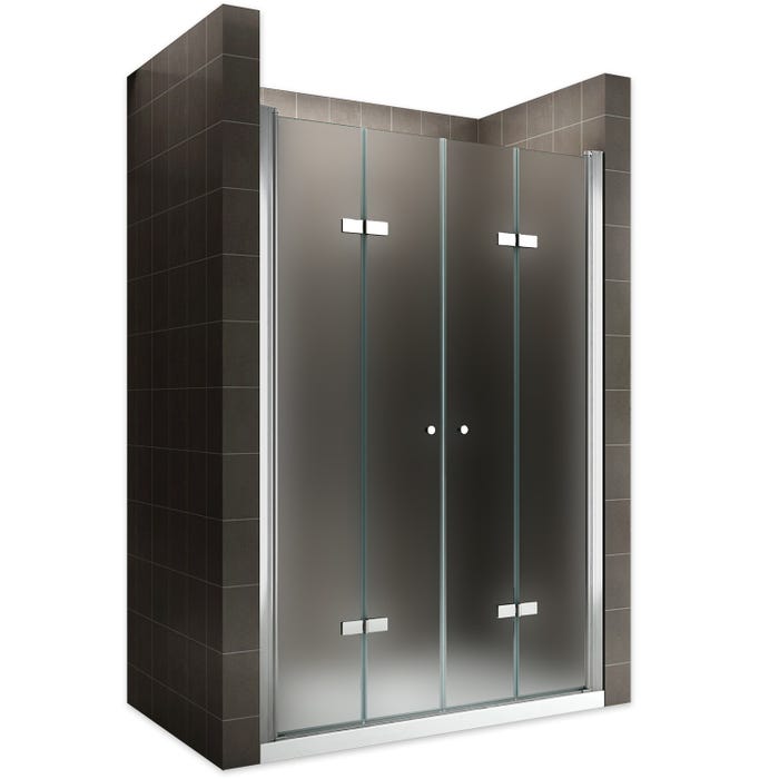 EMMY Porte de douche pliante pivotante H 195 cm largeur réglable 112 à 116 cm verre opaque 0