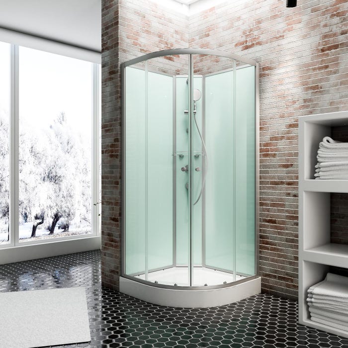 Schulte cabine de douche intégrale 90 x 90 cm, verre 5 mm, cabine de douche complète arrondie, Ibiza 0