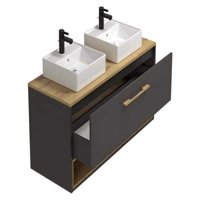 Meuble de salle de bain suspendu anthracite avec double vasque à poser et armoire de toilette - 120 cm - YANGRA 6