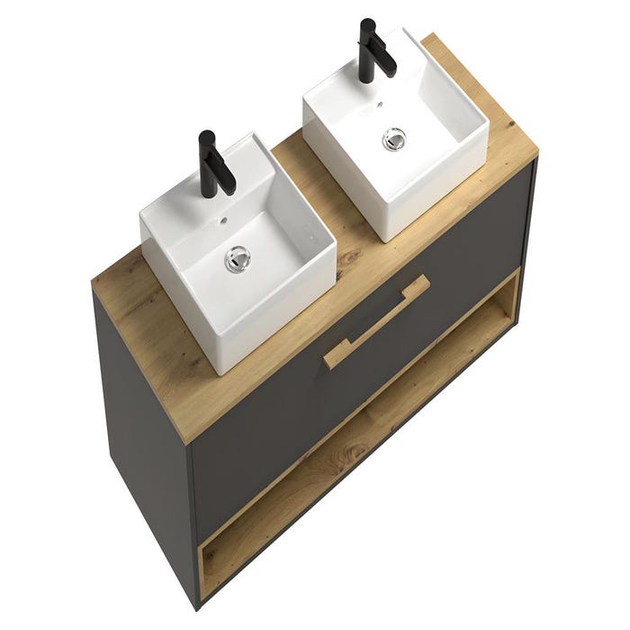 Meuble de salle de bain suspendu anthracite avec double vasque à poser et armoire de toilette - 120 cm - YANGRA 4
