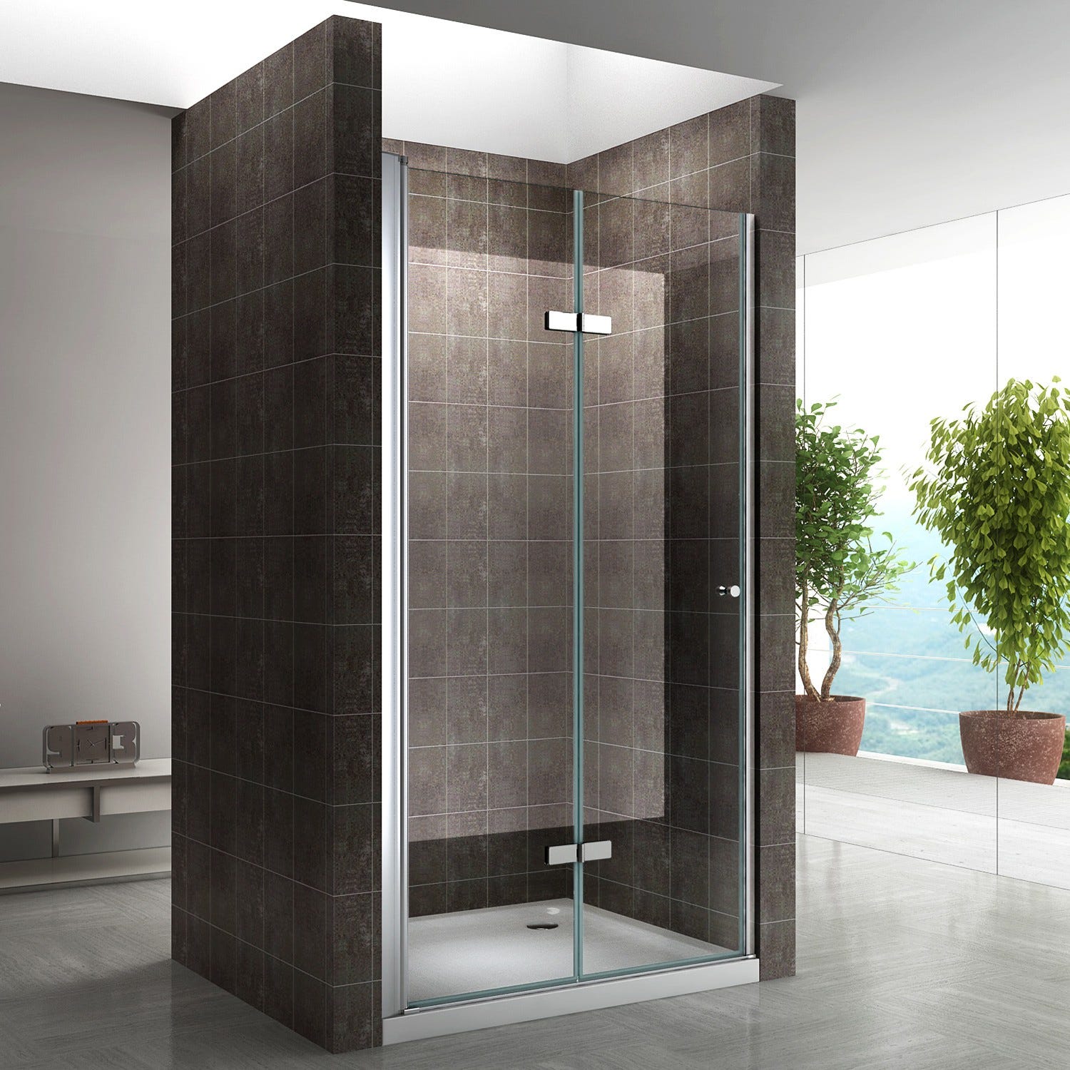 MONA Porte de douche pliante H 195 cm largeur réglable de 96 à 100 cm verre transparent 0