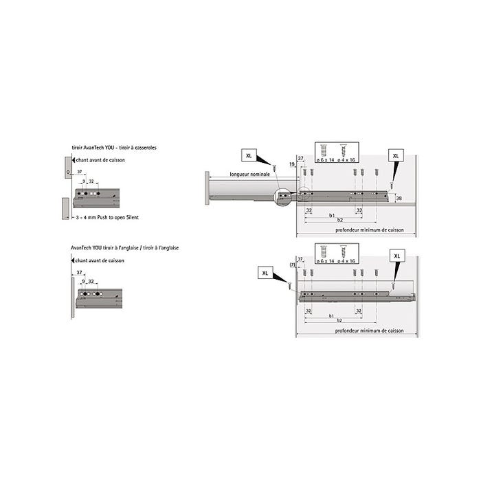 Coulisses actro you silent system - Charge : 40 kg - Longueur : 300 mm - HETTICH 3