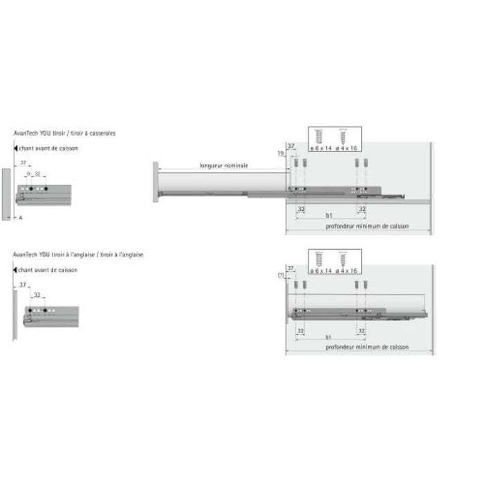 Coulisse quadro you v6 silent system - Charge : 10 kg - Longueur : 270 mm - HETTICH 1