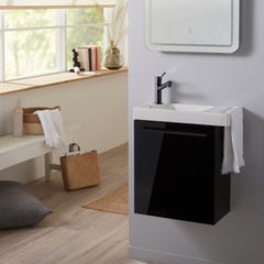 Meuble pour wc laqué noir avec lave-mains équipé d'un porte serviette en céramique et mitigeur noir 0