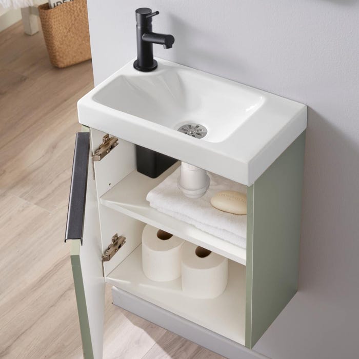 Pack lave-mains Vert avec poignée noire et vasque - Mitigeur à gauche - L.42.5 X H. 52.5 cm - Hamac 2 1