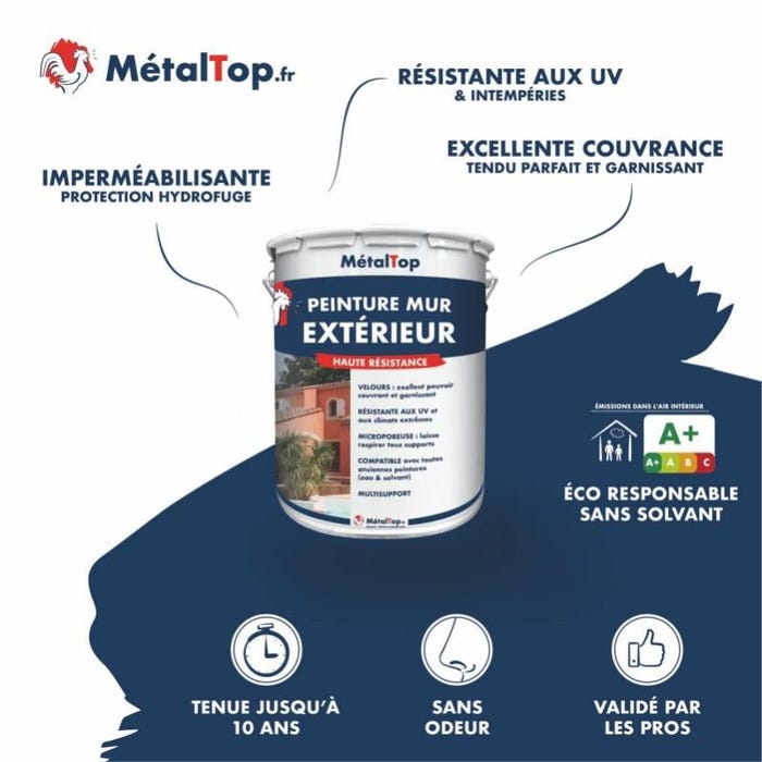 Peinture Mur Exterieur - Metaltop - Rouge tomate - RAL 3013 - Pot 5L 3