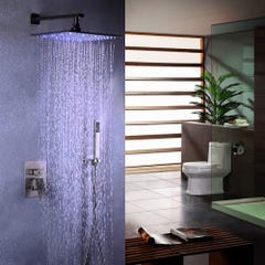 Pomme de douche en acier inoxydable et système de douche à main en nickel brossé Sans LED 200 mm 1
